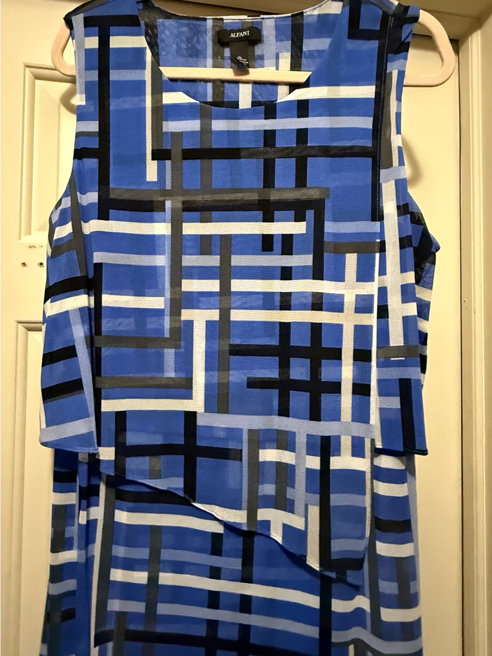 Alfani Blue White and Black Geometric Layered Sleeveless Camisole